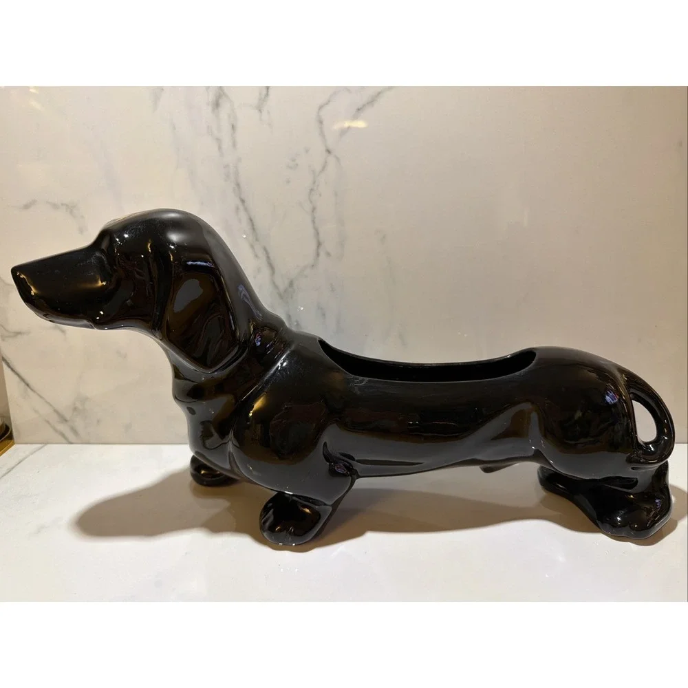 Vintage MCM Dachshund Black Planter
